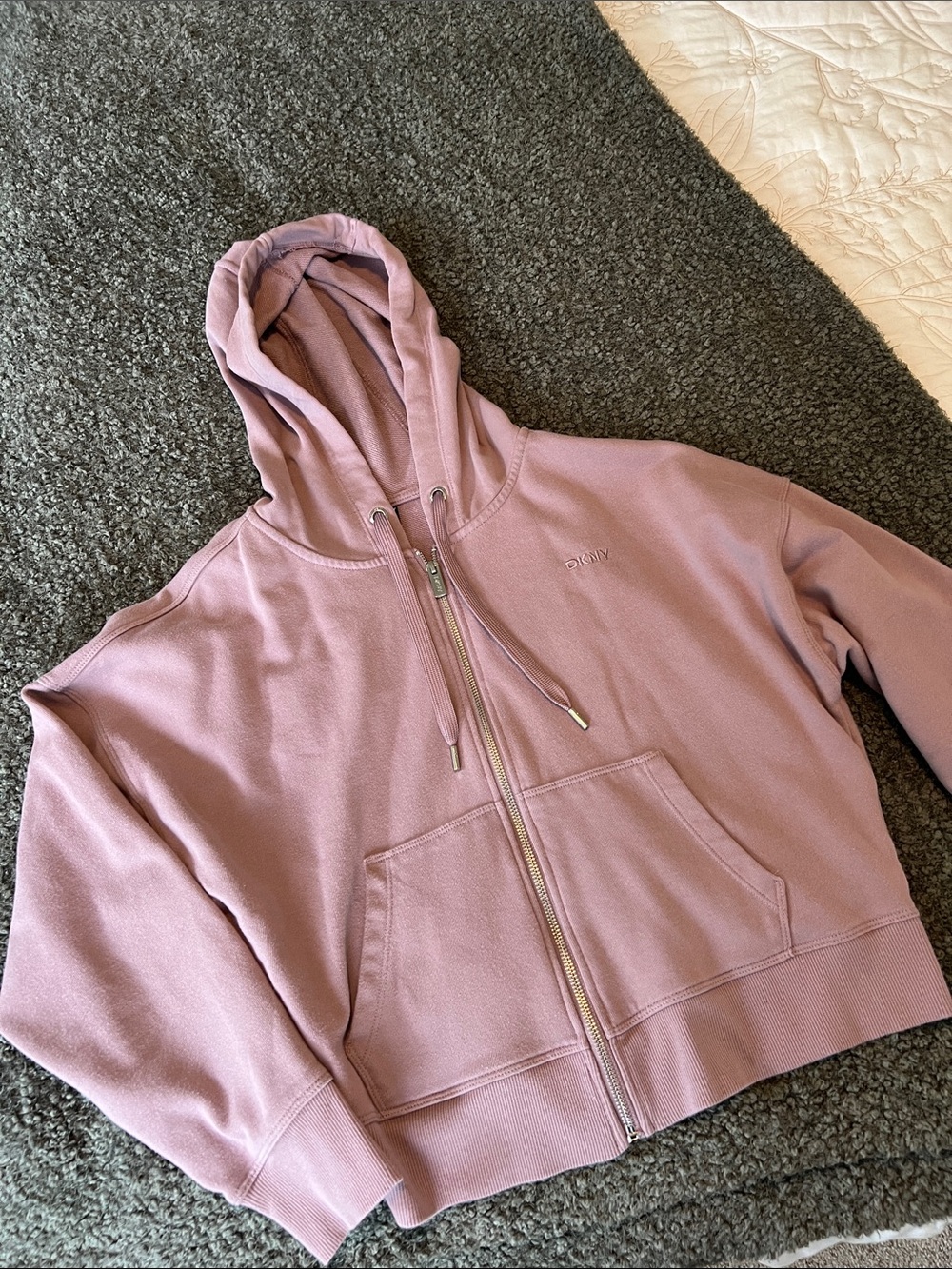 DKNY Purple Crop Zip-Up Hooded Sweatshirt